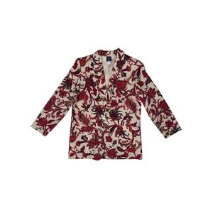 Camden Classics Vintage Red Paisley Floral Linen Blend Blazer Jacket Womens 10